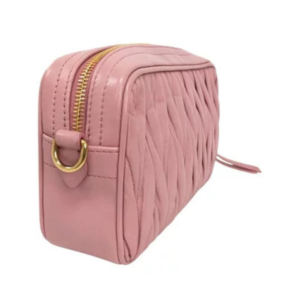Miu Miu Matelasse Leather Shoulder Bag Pink White